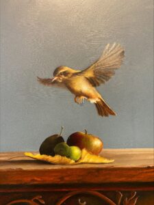 Meesterschilder Marcel Ruben staat bekend om zijn uitzonderlijk verfijnde schildertechniek en oog voor detail. Zijn stillevens, vaak met koperen potten, glaswerk en vogels, ademen een tijdloze rust en vakmanschap. Elk werk is met uiterste precisie opgebouwd in vele lagen olieverf, waardoor licht en textuur tot leven komen – pure meesterschilderkunst van de hoogste kwaliteit.